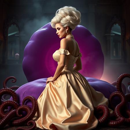 Sexy, sultry, (Female, 1girl):1.3, (satin highly detailed georgian gown):1.3, (Huge breasts, big boobs, Large breasts), (firm Round perky breasts:1.2), (posturecollar):1.25, (, slim waist:1.35). Hair in large updo. kneeling at  gianty purple jelly  pillow, surrounded by slimy tentacles, lifted skirt, high heels, fog, horror, giant portal to space at background, mirrors
Rembrandt Lighting Style, great lighting. At twilight, in victorian mansion sideview
Ultra realistic, 8k, uhd, best quality, best resolution, lifelike, white wig, ent over, on all fours, 
large breasts, big boobs, huge tits, georgian gown,