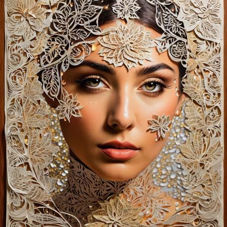 double exposure diptych , water drops on paper multilayers vintage expressive  postcard paper portrait mail art, by Deborah Butterfield,  Andy Goldsworthy, Xavier Puente Vilardell, paper girl  surreal sculptural colorized portrait made of newspaper beautiful,   gracious, filigree , fairytale, multilayers, detailed newspaper texture , close up highly detailed transparent sunbeams, ,neon   otherworldly lighting,  paper with text  mystical, ,  hyperrealism,  shadow play, intricated ,  dynamic intricated pose, highly detailed unusual beautiful details, intricated, intricated pose, tiny details masterpiece, high quality, intricated lighting, luminism