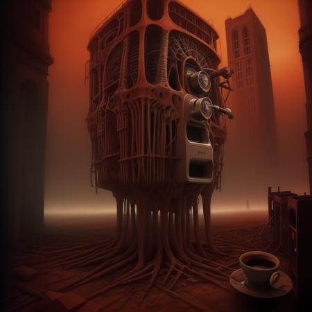 High detail painting in the style of (b3ks1nsk1:1.1) <lora:Beksinski1:0.5> (coffee machine:1.2),
(fog, haze, structures, ominous, long, red, orange, sky, bones, skeleton, skull, creature, apocalyptic, teeth, silhouette, glowing, cathedral, floating, massive, lovecraftian, cracked, dry, crumbling, nightmarish, horror, gothic:0.8), surrealist, dystopian, absurdes, 8k high definition, highest quality, masterpiece, best quality, 8k, HDR, ultra-detailed, amazing, intricate