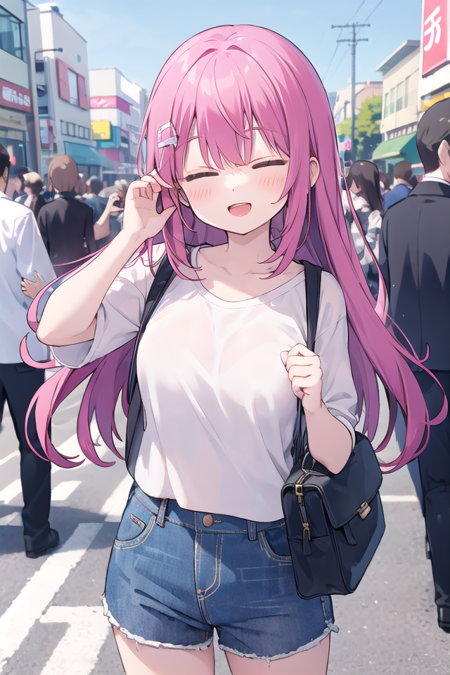 <lora:hotarueye_comic2_type2:1.5>, insanely detailed, absurdres, ultra-highres, ultra-detailed, best quality,
1girl, solo, nice hands, perfect hands,
BREAK
(grab shoppinng bag, wearing plain clothes) 
BREAK
happy smile, laugh, open mouth, standing,
45 angle,
cute pose, cowboy shot,
BREAK
slender, kawaii, perfect symmetrical face, ultra cute girl, ultra cute face, ultra detailed eyes, ultra detailed hair, ultra cute, ultra beautiful,
BREAK
in harajuku, shibuya, tokyo, street, crowd, cityscape,
BREAK
large breasts,
(red hair, green eyes),