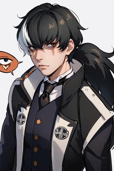 simon blackquill ponytail coat black necktie cuffs