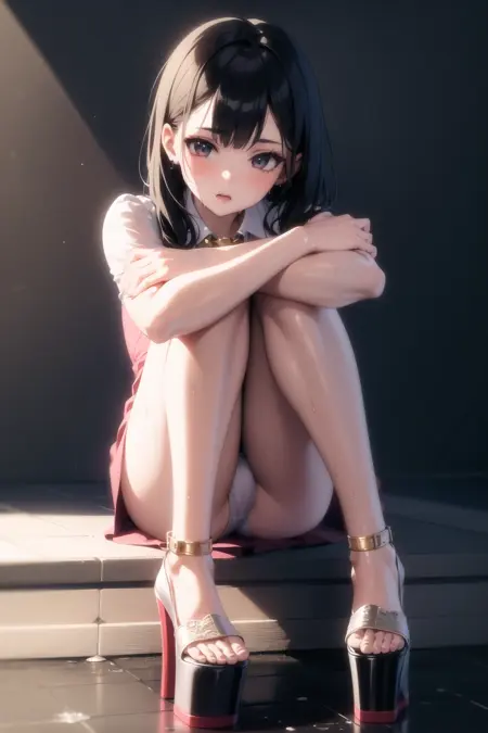 Hugging own legs