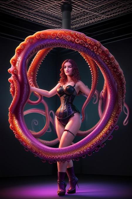 Disco-themed <lora:xl6HEPHAISTOSSD10XLSFW_v21BakedVAEFP16Fix.FFai.lora:1> monster tentacles around a woman in purple latex with corset, ((model captured by entwined:1.8 big tentacles:1.7))):1.9, (((big tentacle monster))):1.7, (((entwined tentacles are holding woman latex model))):1.7, cinematic lighting, reflections, HDR, 8k resolution, cinematic film still,colorful explosion, color dispersion, colour splash, full colors hd, explosion of colors, colorful octane render, colorful hd picure, soccer, colourfull, an explosion of colors, colorful 4k, colorful picture, color explosion, explosive colors, color splash, smooth, sharp focus, realistic, movie grain, movie aesthetic, Vibrant, cinematic horror alien tentacle movie style background,,close portrait,(manga:1.3),beautiful,attractive,handsome,trending on ArtStation,DeviantArt contest winner,CGSociety,ultrafine,detailed,studio lighting . Vibrant, groovy, retro 70s style, shiny disco balls, neon lights, dance floor, highly detailed