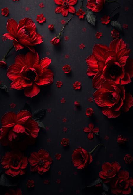 red floral ghostly Halloween spooky wallpaper, intricate patterns, dark gothic elements, high detail, eerie atmosphere, vivid colors, cinematic lighting, digital art, texture-rich, hauntingly beautiful design