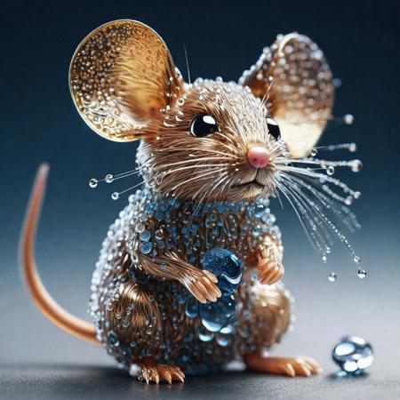 Creative image generation of a cute mouse made of water drops ,beautiful:1.4), (intricate details, masterpiece, best quality:1.4),dynamic pose