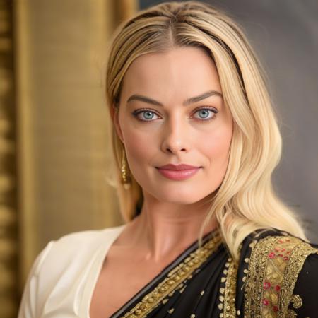 MargotRobbie,<lora:MargotRobbieSDXL:1>,woman wearing saree, background blur, portrait