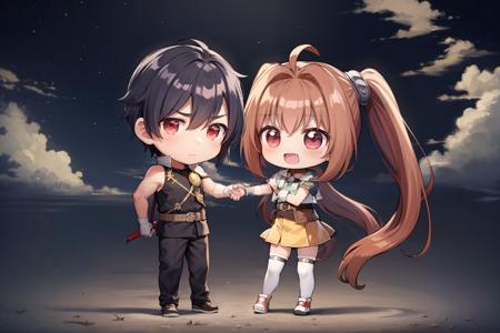 masterpiece, best quality, A boy and a girl are both (chibi:1.4) images