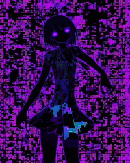 anime girl :1.3 , A glitched-out humanoid figure dances across the screen, its movements and form constantly shifting and deconstructing, embodying the dynamic essence of breakcore:1.5, glitched-out humanoid figure:1.2, dances across the screen:1.2, movements and form:1.1, constantly shifting and deconstructing:1.1, dynamic essence:1.1, breakcore:1.1. , breakcore<lora:breakcore_sdxl:1.0>