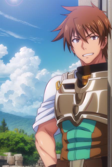 rance, <lora:rance-lora-nochekaiser:1>,
rance, brown hair, (brown eyes:1.5), male focus, smile, grin,
BREAK cape, armor, bodysuit, green bodysuit,
BREAK outdoors, forest, nature, sun, sky, clouds,
BREAK looking at viewer, (cowboy shot:1.5),
BREAK <lyco:GoodHands-beta2:1>, (masterpiece:1.2), best quality, high resolution, unity 8k wallpaper, (illustration:0.8), (beautiful detailed eyes:1.6), extremely detailed face, perfect lighting, extremely detailed CG, (perfect hands, perfect anatomy),