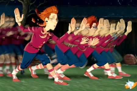 (glasses:1.1), jimhawkins, 1boy, solo, red hair, red shirt, best quality, braid, dynamic pose, motiontrail, motion trail, running,
<lora:jimhawkins:0.87> <lora:action_meme_ motiontrail, motion trail, running:1>