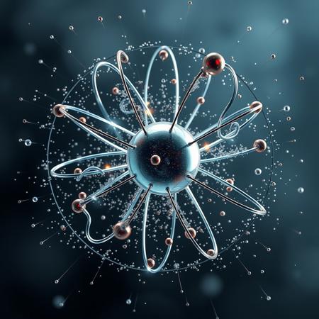 3d atoms colliding together, electrons on orbits, nucleus