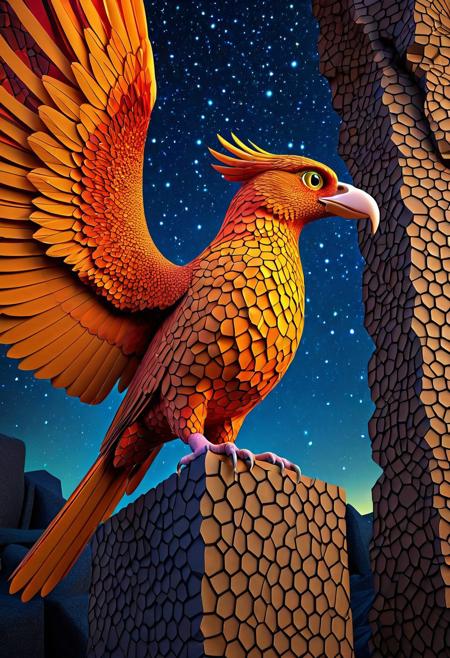 Geometric Transformation, ((harpy)) made out of voronoi,  basalt columns, Catapedaphobia, starry night, dramatic, vibrant colors, vivid colors, Masterpiece, best quality, amazing quality, volumetric lighting, SFW, PG, exquisite detail, digital art, highly detailed, beautiful, surreal, lazypos,
