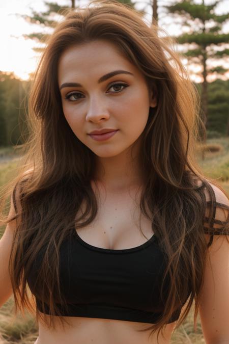 (headshot), 1girl, beautiful, sunset, beautiful sunset, cloudy, forest, nature hike, (((headshot))), BREAK
sports bra, backpack, yoga pants, BREAK
large breasts, makeup, long straight hair, pale skin, fair skin, white skin,  BREAK
<lora:Magnolia:1>