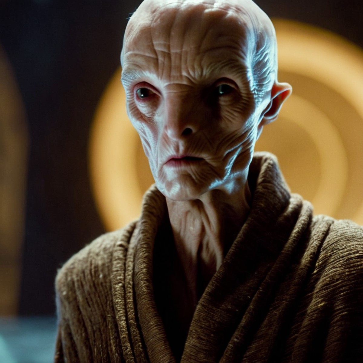 cinematic film still of  <lora:Snoke:1.2>
Snoke a man with a very large head and a very long neck in star wars universe, s...