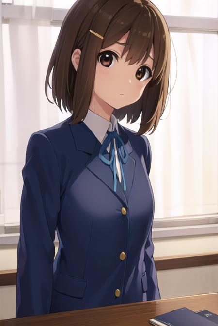 yuihirasawa, <lora:yui hirasawa s2-lora-nochekaiser:1>,
yui hirasawa, short hair, brown hair, hair ornament, (brown eyes:1.5), hairclip,
BREAK sakuragaoka high school uniform, school uniform, uniform, blazer, shirt, white shirt, collared shirt, skirt, pleated skirt,
BREAK indoors, classroom,
BREAK looking at viewer, (cowboy shot:1.5),
BREAK <lyco:GoodHands-beta2:1>, (masterpiece:1.2), best quality, high resolution, unity 8k wallpaper, (illustration:0.8), (beautiful detailed eyes:1.6), extremely detailed face, perfect lighting, extremely detailed CG, (perfect hands, perfect anatomy),