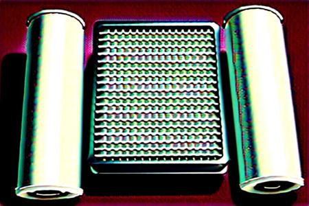 Design a  household residential air conditioning air filter.  16in x 20in x 0.75in rectangular flat MERV air filter surface with larger box attached to the end to supply new MERV filter media, flat filter attached to rolled up filter supply,,   (L-shaped), flat air filter attached to rectangular box,, break,  The overall apparatus looks like a continuous antique men’s hand towel supply roll