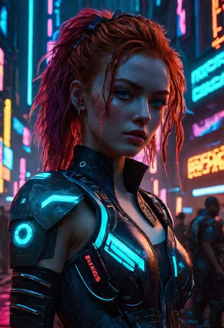 High resolution ultra-realistic of Beautiful Cyberpunk girl, 8k, capturing the intensity of the moment, cinematic lighting, standing on a troubled street in a futuristic city in a bloody battle, wavy red hair, realistic dirty pale face, realistic blue eyes, beautiful hourglass figure, burning in a futuristic city, intricately designed cyberpunk style tight dirty clothes, Cyberpunk 2077 Aesthetic, perfect athletic figure, beautiful Sadie Sink as Cyberpunk girl, ultra realistic, cinematic style, vigorous and seductive, athletic figure, Cyberpunk sci-fi style, dramatic lighting, wet and sweaty skin, dirty pale skin, athletic figure, dark fantasy, dramatic lighting, Greg Rutkowski style, Cyberpunk girl on in cool dress, hyper-detailed, hyper-realistic, natural light, extremely intricate details, masterpiece, epic, bright colours, Attractive 21 old years girl, beautiful firm Breasts, sharp focus, digital painting, Photograph Taken on Nikon D750, Alphonse Mucha, athletic figure, Hyperdetailed, hyperrealism, Attractive, Attractive bust girl, asymmetric balance