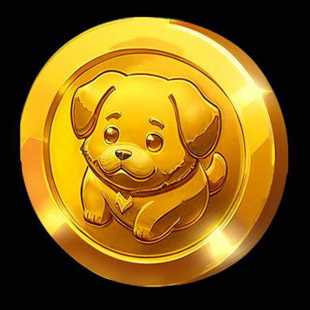 A gold coin with an dog on it, (masterpiece, top quality,best quality, official art, beautiful and aesthetic:1.2), Game ICON, masterpieces, HD Transparent background, Blender cycle, Volume light, No human, objectification, fantasy, Negative prompt, best quality,<lora:jinbione-000018:1>