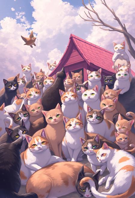 score_9, score_8_up, score_7_up, score_6_up, masterpiece, best quality, highly detailed, hyper realistic anime digital art, ((lots of cats))