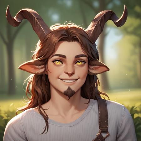 satyr, faun, horns, animal ears,  tail, hooves, deer horns, big horns, small horns,