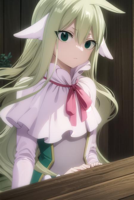 mavis, <lora:mavisv2-lora-nochekaiser:1>, 
mavis, long hair, blonde hair, (green eyes:1.5), ahoge, wavy hair, animal ears,
BREAK dress, white dress, collar, ribbon, red ribbon, capelet, long sleeves, 
BREAK looking at viewer, 
BREAK indoors,
BREAK <lyco:GoodHands-beta2:1>, (masterpiece:1.2), best quality, high resolution, unity 8k wallpaper, (illustration:0.8), (beautiful detailed eyes:1.6), extremely detailed face, perfect lighting, extremely detailed CG, (perfect hands, perfect anatomy),