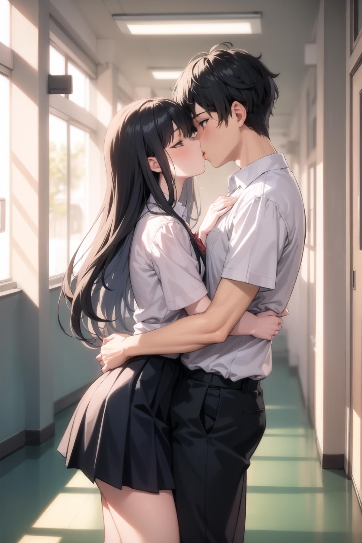 Anime Kissing Scene: Boy and Girl Locked in Embrace