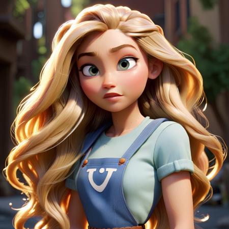 Pixar animated character of a woman with long blonde hair,   <lora:gihadid_xl_1_standard-000094:1.2>