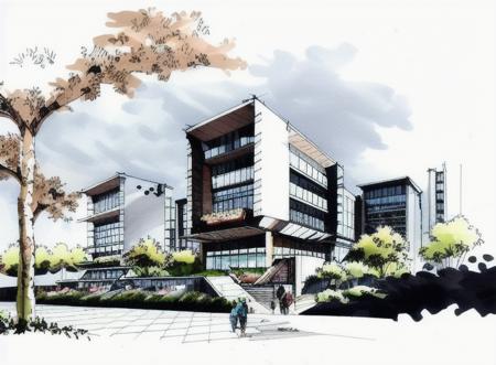 Modern shoppingmall,handsketch,Marker architectural illustration <lora:2700marker:1>,outside,shoppingmall facade