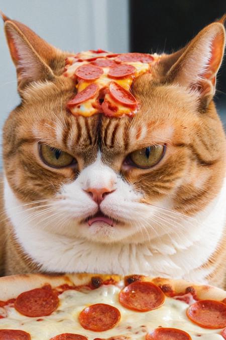 a photo of a cat, with a cute grumpy face <lora:Pizza_World_Morph_SDXL:0.8> pizzasdx