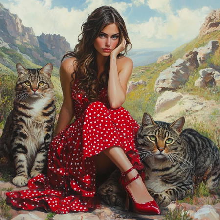girl and cats