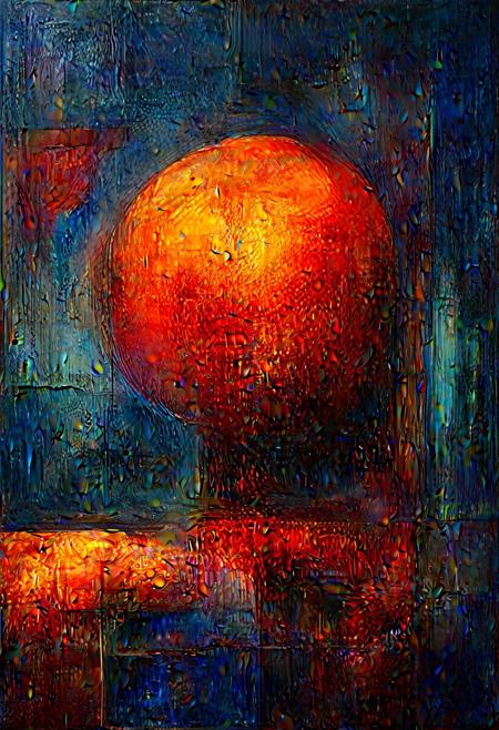 juggernautR21_v10Rundiffusion, abstract noir still life, crime scene: a murdered bloody orange (fruit), violently wide sliced open, wide sliced open,wide sliced open,wide sliced open,wide sliced open, lying center frame, knife in blood beside it, pool of "blood" (juice), high contrast chiaroscuro lighting, dramatic overhead spotlight, heavy rain streaks, wet pavement reflections, neon sign glow (red), fog, smoke, noir atmosphere, gawkers visible only as dark silhouettes in background, flashing emergency lights (red and blue) reflected on wet ground, abstract shapes, symbolic art, surreal, visually striking, absurd yet dark, grimly serious, ink wash style with dramatic splatters, --style raw