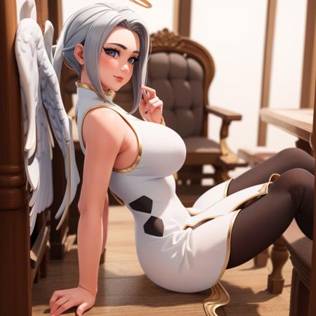 1girl, beautiful, white dress, black leggings, blowing kiss, from side, looking at viewer, facing viewer, solo focus, pretty face, <lora:ark_fortnite_1:0.8>, full body, 3d,