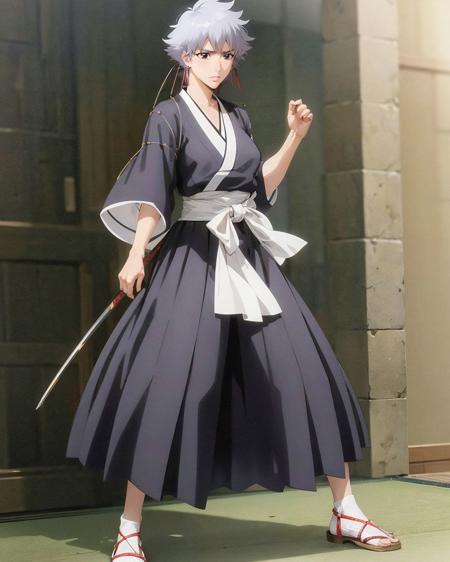 (masterpiece:1.4),(best quality:1.4),<lora:character_isane kotetsu alt_bleach:1>,isane_kotetsu,earrings,anime coloring, japanese clothes,medium breasts,black kimono, haori, solo,black eyes, (full body), battle pose, katana