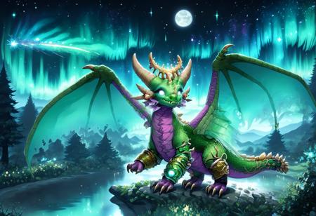 Ys3ra, green scales, wings, purple underbelly, purple feet, dragon, feral, anklets, jewelry, fang, tail, spiked tail, horns, claws, talons, fins, armor, translucent wings, silver eyes, glowing eyes, quadraped