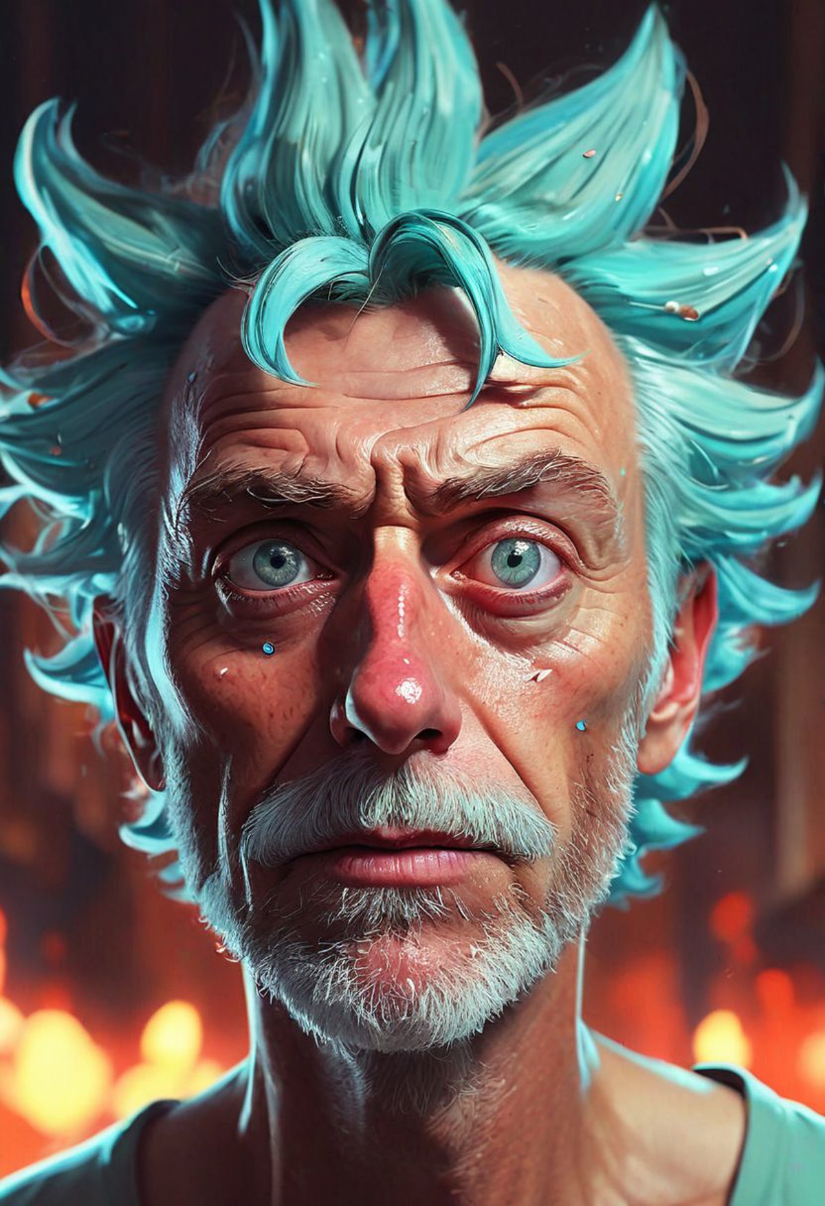 Rick Sanchez from Rick & Morty as a Human, style by Ilya Kuvshinov best quality image of a hell-atmosphere, phenomenal pla...