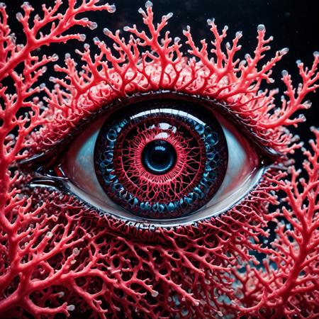 Eye made of glass in coral reef