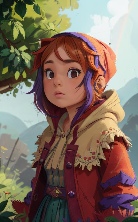 concept art ((best quality)), ((masterpiece)), (detailed), A captivating solo portrait of a girl with a vibrant hood and (multicolored hair:1.2), gazing directly at the viewer with an intense expression. Camera angle: Close-up, eye-level shot, highlighting the mesmerizing colors of her rainbow hair and the intricacies of her hood.
<lora:epi_noiseoffset2:1>  <lora:COOLKIDS_MERGE_V2.5:1> . digital artwork, illustrative, painterly, matte painting, highly detailed