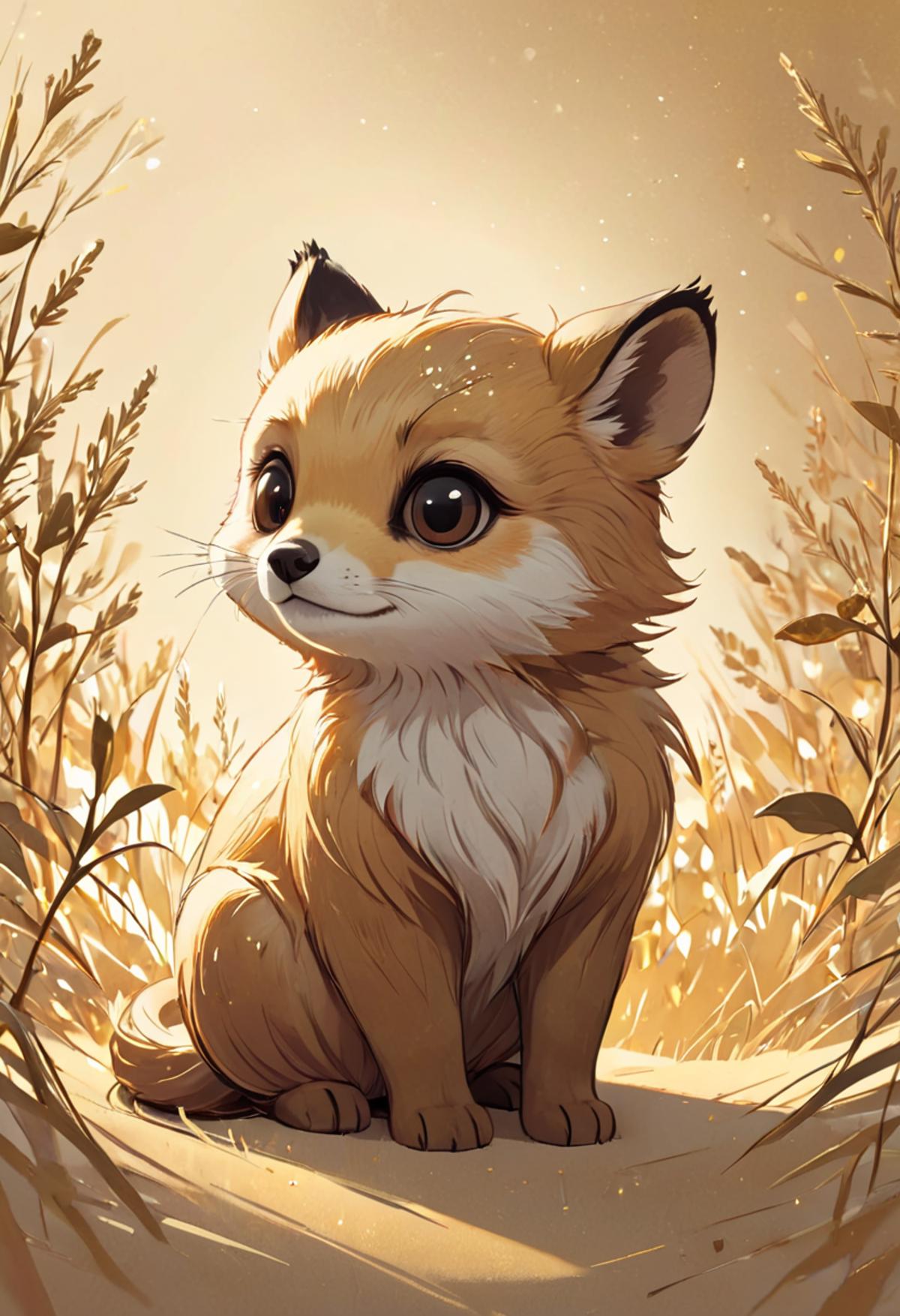 A Cartoon Illustration of a Cute Fox Sitting in the Grass