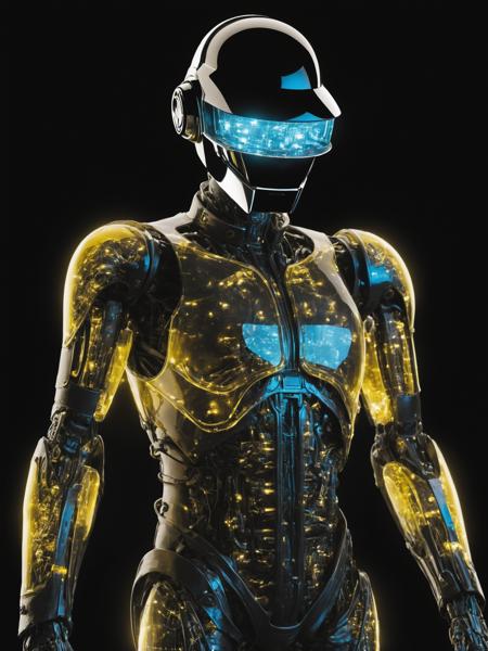 detailed photos of something  humanoid cyborg  made entirely of otherworldly luminescent and  translucent  liquid materials, on night laboratory , you can see all the inside of his body, daft punk style,   realistic style,   infinite ultra high definition image quality and rendering, infinite image detail,  infinite realistic render,  infinite realistic RTX global illumination,  infinite special effect