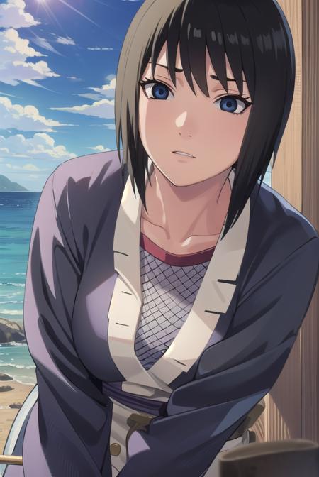 kunoichishizune, <lora:kunoichi shizune-lora-nochekaiser:1>,
shizune, short hair, black hair, (black eyes:1.3),
BREAK long sleeves, collarbone, japanese clothes, fishnets,
BREAK outdoors, forest, nature, trees, grass, sky, clouds, sun,
BREAK looking at viewer, (cowboy shot:1.5),
BREAK <lyco:GoodHands-beta2:1>, (masterpiece:1.2), best quality, high resolution, unity 8k wallpaper, (illustration:0.8), (beautiful detailed eyes:1.6), extremely detailed face, perfect lighting, extremely detailed CG, (perfect hands, perfect anatomy),