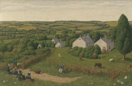 style of Henry Moret, yard ,orchard ,farm ,patch ,hedgerow,parcel , Gorge ,