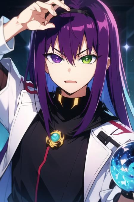 tenma_unomiya purple hair purple eyes green eyes heterochromia antenna hair long hair