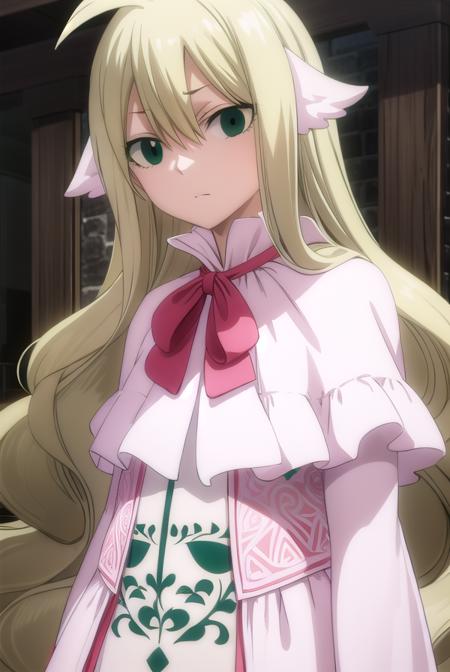 mavis, <lyco:mavisv2-lyco-nochekaiser:1>, 
mavis, long hair, blonde hair, (green eyes:1.5), ahoge, wavy hair, animal ears,
BREAK dress, white dress, collar, ribbon, red ribbon, capelet, long sleeves, 
BREAK looking at viewer, 
BREAK indoors,
BREAK <lyco:GoodHands-beta2:1>, (masterpiece:1.2), best quality, high resolution, unity 8k wallpaper, (illustration:0.8), (beautiful detailed eyes:1.6), extremely detailed face, perfect lighting, extremely detailed CG, (perfect hands, perfect anatomy),