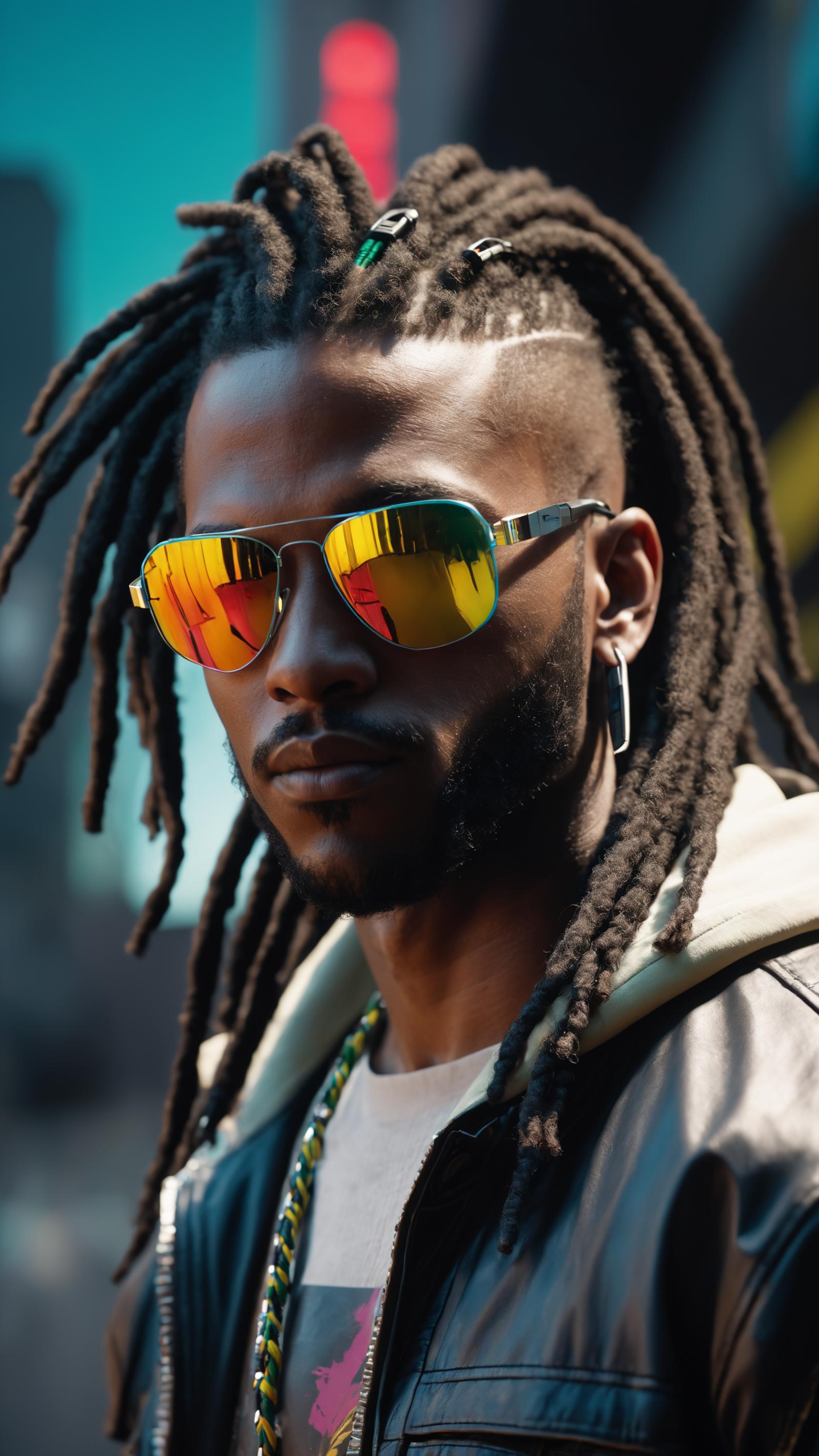 Man with dreadlocks wearing sunglasses and a white shirt.