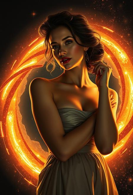 A glowing portal shaped like a spiral galaxy, slowly unraveling at the edges., stylized portraiture, cinematic lighting, golden age illustration, dramatic realism, elegant posing, sculptural form, vintage glamour, editorial sophistication, rich textures, bold yet refined composition, expressive detail, timeless fashion aesthetics, modern photography meets classic illustration