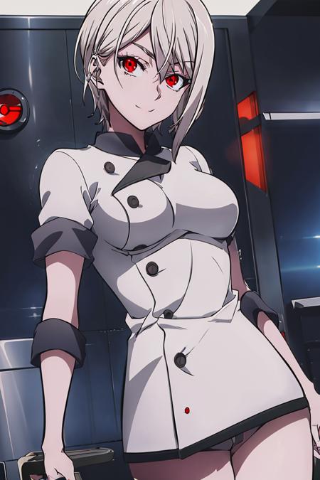 Nakiri_Alice_Shokugeki, white hair, short hair, red eyes, chef