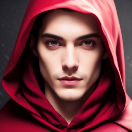 photo, a close up of a person wearing a red hood (RedCloak style:1) <lora:djzRedCloakV21:1>