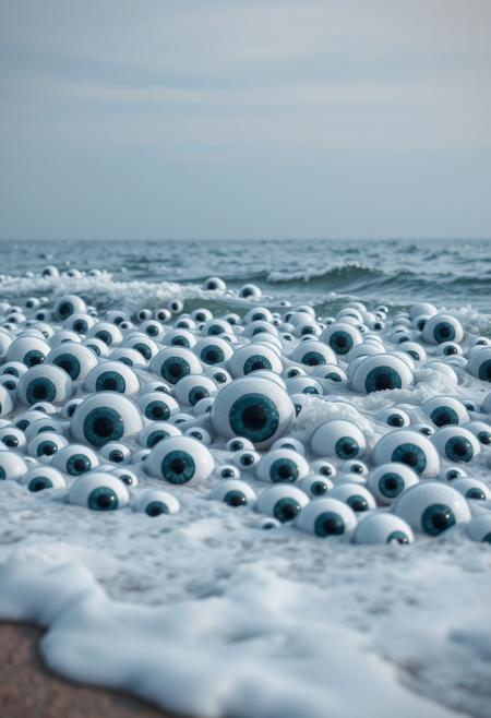 photo of a endless sea of eyeballs waves into the beach