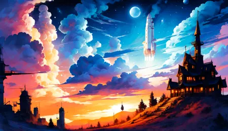 Fantasy Night Scenery background (可影响画风) Style