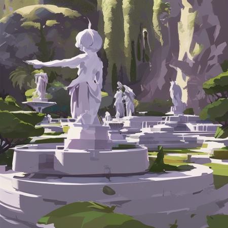 marble statues and cascading water fountains surrounded by the garden of eden, PaintStyle3